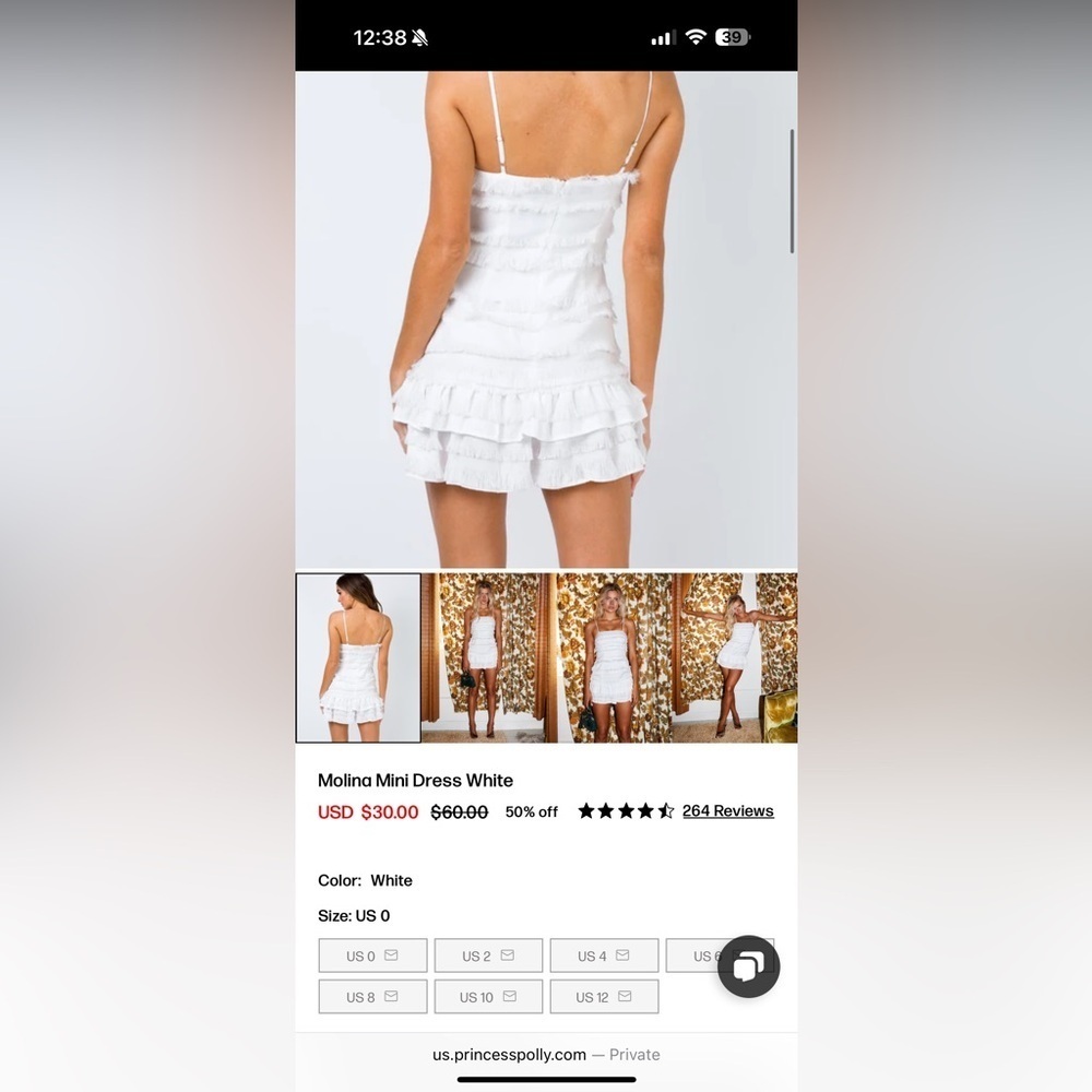 Princess Polly Molina mini dress white size 8! - Picture 4 of 8